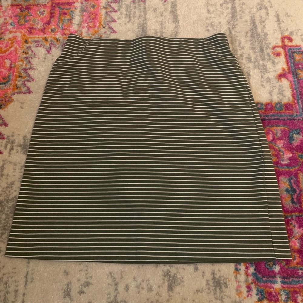 Olive and white striped pencil skirt